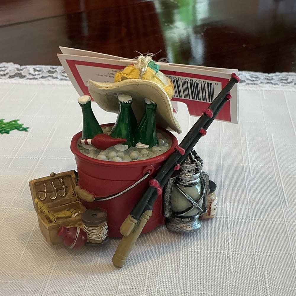 Fishing Themed Ornament with Red Bucket